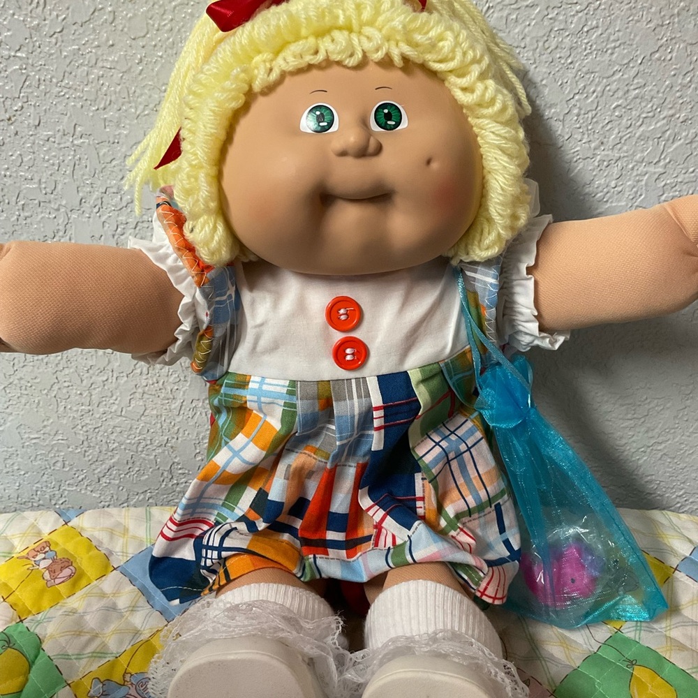 Vintage Cabbage Patch Kid Girl Lemon Hair Green Eyes Head Mold #8 1985